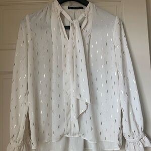 Zara White Blouse with Tie Neck